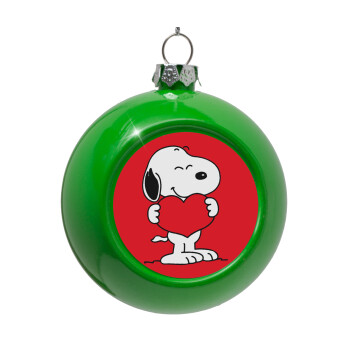 Snoopy takemy heart, Green Christmas tree ornament bauble 8cm