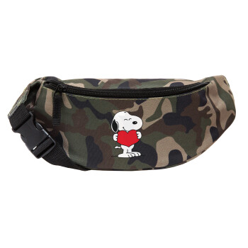 Snoopy takemy heart, Unisex τσαντάκι μέσης (μπανάνα) χρώματος παραλλαγή Jungle με 2 τσέπες