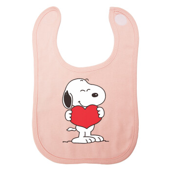 Snoopy takemy heart, Σαλιάρα με Σκρατς ΡΟΖ 100% Organic Cotton (0-18 months)