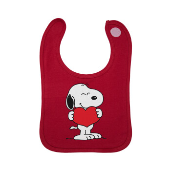 Snoopy takemy heart, Σαλιάρα με Σκρατς Κόκκινη 100% Organic Cotton (0-18 months)