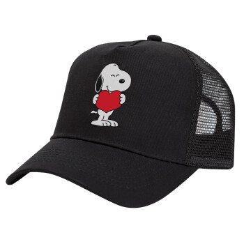 Snoopy takemy heart, Καπέλο Trucker με Δίχτυ, Μαύρο, (ΒΑΜΒΑΚΕΡΟ, ΠΑΙΔΙΚΟ, UNISEX, ONE SIZE)