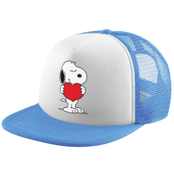 Snoopy takemy heart, Καπέλο παιδικό Soft Trucker με Δίχτυ ΓΑΛΑΖΙΟ/ΛΕΥΚΟ (POLYESTER, ΠΑΙΔΙΚΟ, ONE SIZE)