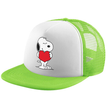 Snoopy takemy heart, Καπέλο παιδικό Soft Trucker με Δίχτυ ΠΡΑΣΙΝΟ/ΛΕΥΚΟ (POLYESTER, ΠΑΙΔΙΚΟ, ONE SIZE)