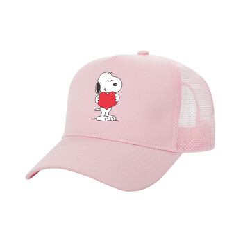 Snoopy takemy heart, Structured Trucker Children's Hat, with Mesh, PINK (100% COTTON, CHILDREN'S, UNISEX, ONE SIZE)