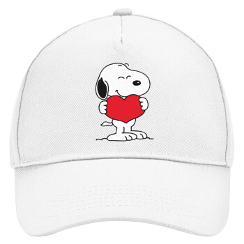 Snoopy takemy heart, Adult Baseball Cap, Drill, White (100% COTTON, ADULT, UNISEX, ONE SIZE)