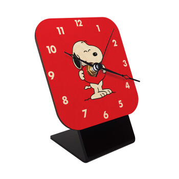 Snoopy takemy heart, Επιτραπέζιο ρολόι σε φυσικό ξύλο (10cm)