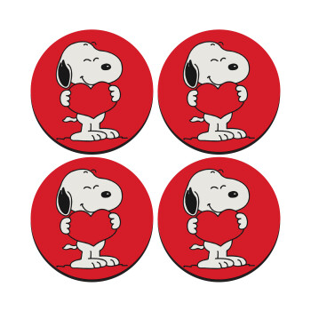 Snoopy takemy heart, ΣΕΤ 4 Σουβέρ ξύλινα στρογγυλά (9cm)