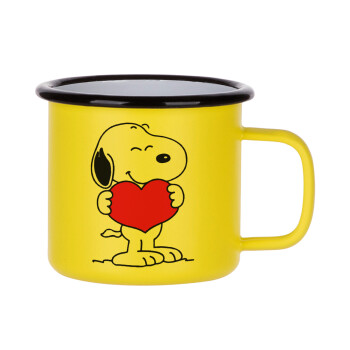 Snoopy takemy heart, Κούπα Μεταλλική εμαγιέ ΜΑΤ Κίτρινη 360ml