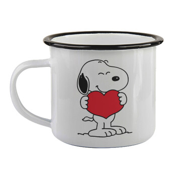 Snoopy takemy heart, Κούπα εμαγιέ με μαύρο χείλος 360ml