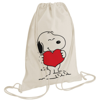 Snoopy takemy heart, Τσάντα πλάτης πουγκί GYMBAG natural (28x40cm)