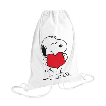 Snoopy takemy heart, Τσάντα πλάτης πουγκί GYMBAG λευκή (28x40cm)