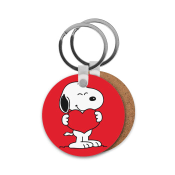 Snoopy takemy heart, Μπρελόκ Ξύλινο στρογγυλό MDF Φ5cm