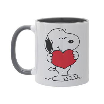 Snoopy takemy heart, Κούπα χρωματιστή γκρι, κεραμική, 330ml