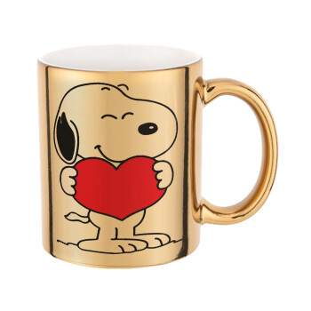 Snoopy takemy heart, Κούπα κεραμική, χρυσή καθρέπτης, 330ml