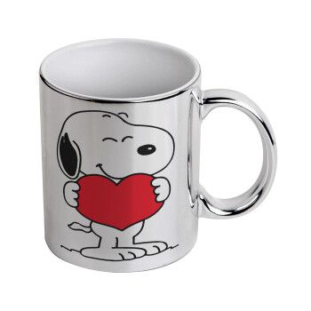 Snoopy takemy heart, Κούπα κεραμική, ασημένια καθρέπτης, 330ml