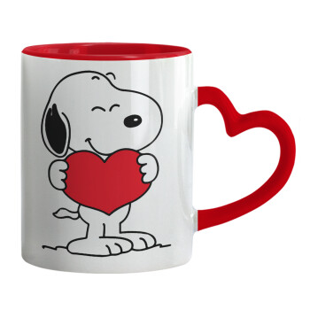 Snoopy takemy heart, Κούπα καρδιά χερούλι κόκκινη, κεραμική, 330ml