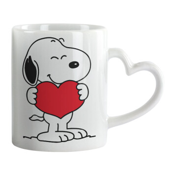 Snoopy takemy heart, Κούπα καρδιά χερούλι λευκή, κεραμική, 330ml