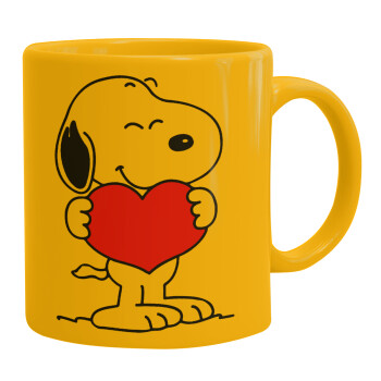 Snoopy takemy heart, Κούπα, κεραμική κίτρινη, 330ml