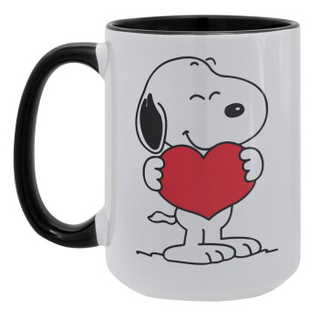 Snoopy takemy heart, Κούπα Mega 15oz, κεραμική Μαύρη, 450ml