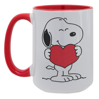 Snoopy takemy heart, Κούπα Mega 15oz, κεραμική Κόκκινη, 450ml