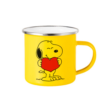 Snoopy takemy heart, Κούπα Μεταλλική εμαγιέ Κίτρινη 360ml