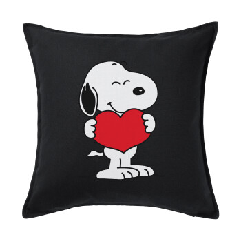 Snoopy takemy heart, Μαξιλάρι καναπέ Μαύρο 100% βαμβάκι, περιέχεται το γέμισμα (50x50cm)