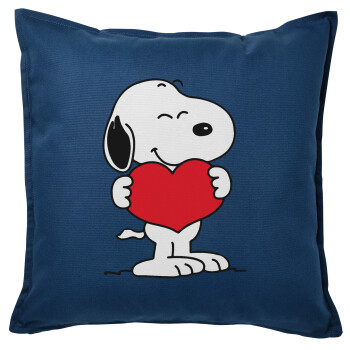 Snoopy takemy heart, Μαξιλάρι καναπέ Μπλε 100% βαμβάκι, περιέχεται το γέμισμα (50x50cm)