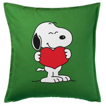 Snoopy takemy heart, Μαξιλάρι καναπέ Πράσινο 100% βαμβάκι, περιέχεται το γέμισμα (50x50cm)