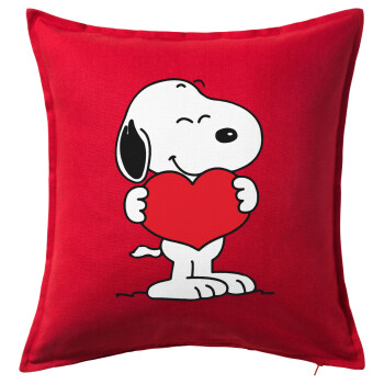 Snoopy takemy heart, Μαξιλάρι καναπέ Κόκκινο 100% βαμβάκι, περιέχεται το γέμισμα (50x50cm)