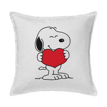 Snoopy takemy heart, Μαξιλάρι καναπέ ΛΕΥΚΟ 100% βαμβάκι, περιέχεται το γέμισμα (50x50cm)