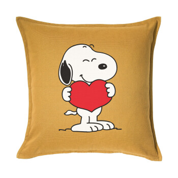 Snoopy takemy heart, Μαξιλάρι καναπέ Κίτρινο 100% βαμβάκι, περιέχεται το γέμισμα (50x50cm)