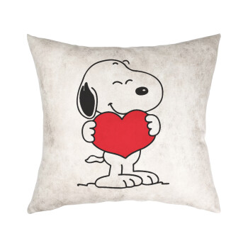 Snoopy takemy heart, Μαξιλάρι καναπέ Δερματίνη Γκρι 40x40cm με γέμισμα