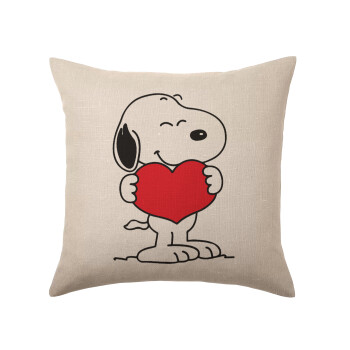 Snoopy takemy heart, Μαξιλάρι καναπέ ΛΙΝΟ 40x40cm περιέχεται το  γέμισμα