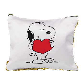 Snoopy takemy heart, Sequin Gold Pouch Cosmetic Bag