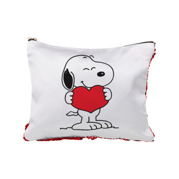 Snoopy takemy heart, Τσαντάκι νεσεσέρ με πούλιες (Sequin) Κόκκινο