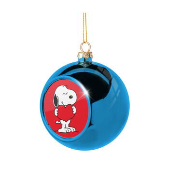 Snoopy takemy heart, Blue Christmas tree ball ornament 8cm