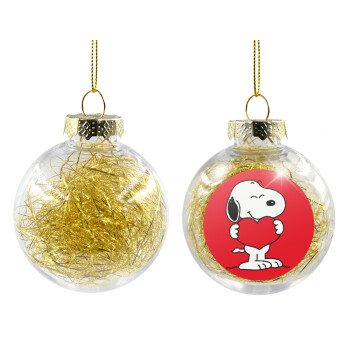 Snoopy takemy heart, Transparent Christmas tree ball ornament with gold filling 8cm