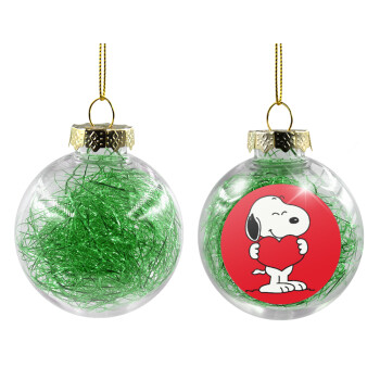 Snoopy takemy heart, Transparent Christmas tree ball ornament with green filling 8cm