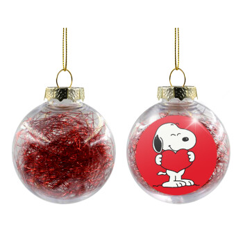 Snoopy takemy heart, Transparent Christmas tree ball ornament with red filling 8cm