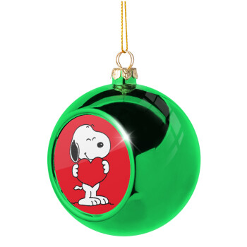 Snoopy takemy heart, Green Christmas tree ornament ball 8cm