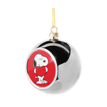 Snoopy takemy heart, Στολίδι Χριστουγεννιάτικη μπάλα δένδρου Ασημένια 8cm