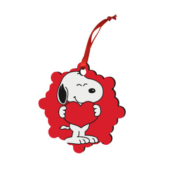 Snoopy takemy heart, Christmas ornament snowflake wooden 7.5cm