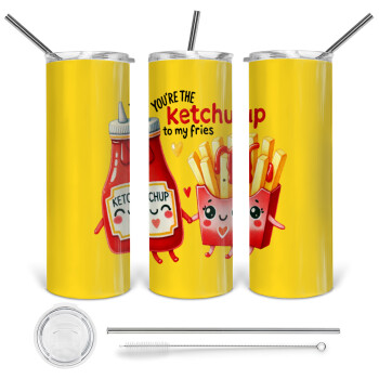 Ketchup To My Fries, Tumbler ποτήρι θερμό από ανοξείδωτο ατσάλι 600ml, με μεταλλικό καλαμάκι & βούρτσα καθαρισμού