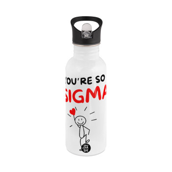 Sigma Valentine's Day , White water bottle with straw, stainless steel 600ml