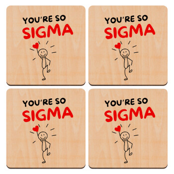 Sigma Valentine's Day , ΣΕΤ x4 Σουβέρ ξύλινα τετράγωνα plywood (9cm)