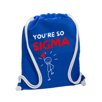 Sigma Valentine's Day , Τσάντα πλάτης πουγκί GYMBAG Μπλε, με τσέπη (40x48cm) & χονδρά κορδόνια