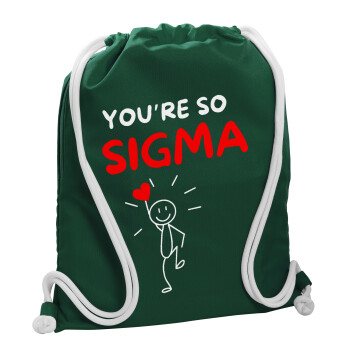 Sigma Valentine's Day , Τσάντα πλάτης πουγκί GYMBAG BOTTLE GREEN, με τσέπη (40x48cm) & χονδρά λευκά κορδόνια