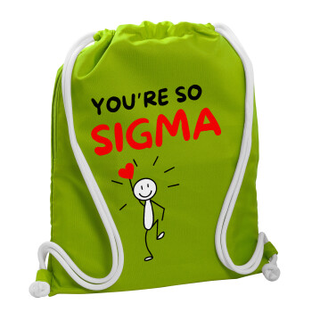 Sigma Valentine's Day , Τσάντα πλάτης πουγκί GYMBAG LIME GREEN, με τσέπη (40x48cm) & χονδρά κορδόνια