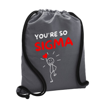 Sigma Valentine's Day , Τσάντα πλάτης πουγκί GYMBAG ΓΚΡΙ, με τσέπη (40x48cm) & χονδρά κορδόνια