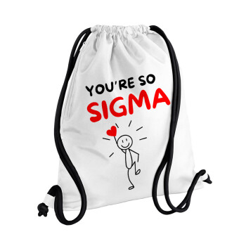 Sigma Valentine's Day , Backpack pouch GYMBAG white, with pocket (40x48cm) & thick cords